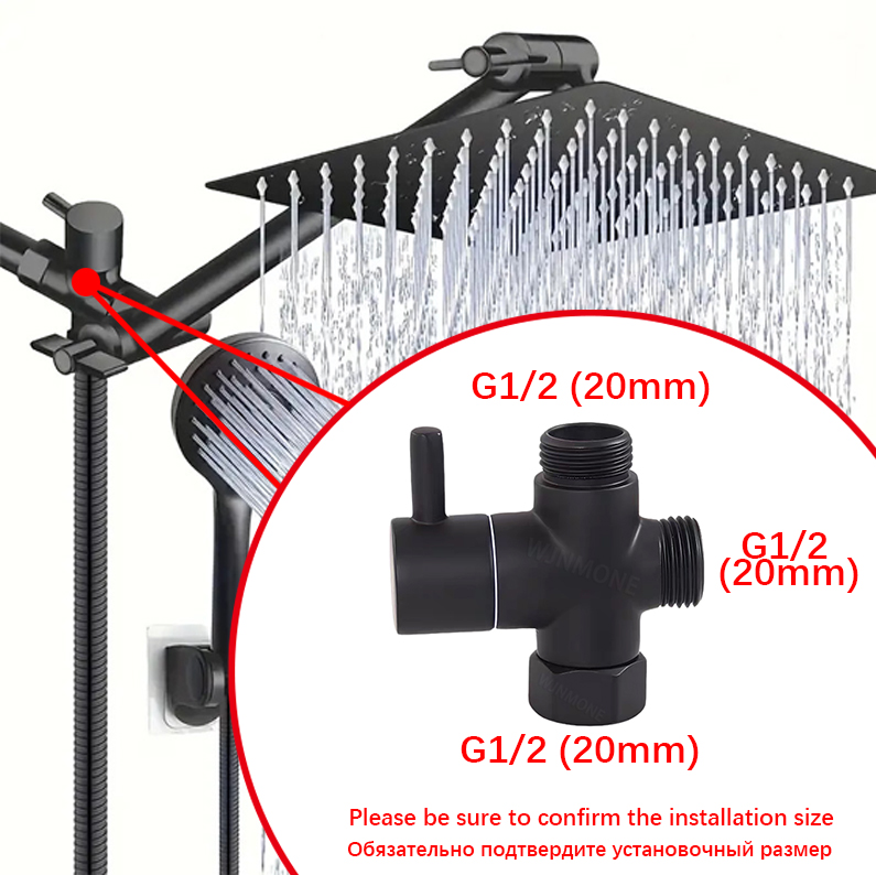 Shower Valve Cartridge - Czarny srebrny 3-drożny adapter T-Adapter zawór